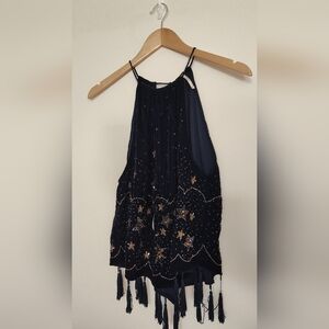 Free People Midnight Blue Sky Celestial top with Subtle Embellishments XS